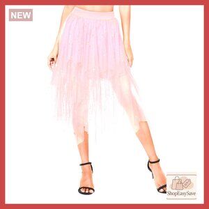 A-Line Mesh Tutu Skirt Fluffy Layered Tulle Midi Elegant Party Wear